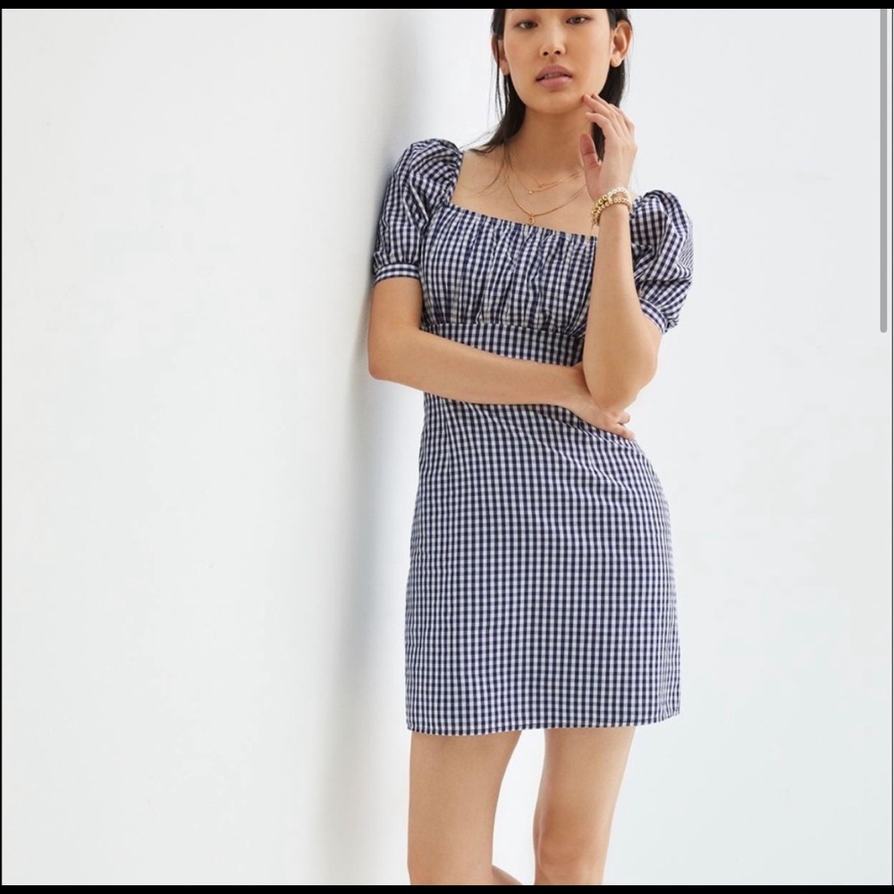 Anthropologie Forever That Girl Gathered Puff-Sleeve Mini Dress Navy Size XL